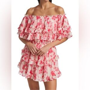 MISA LOS ANGELES Isella Floral Ruffle Georgette Mini Dress Pink White XS NWT